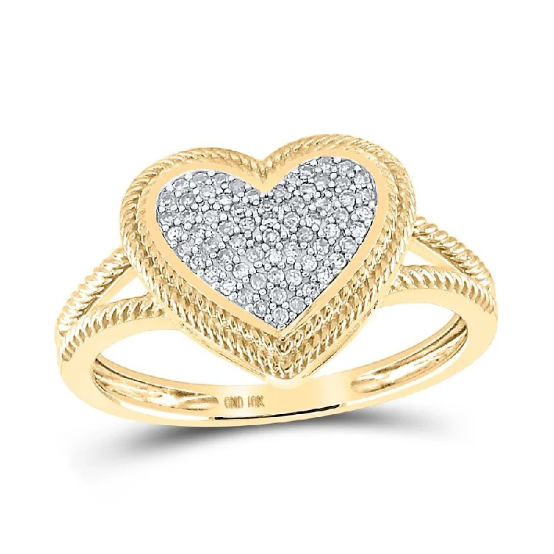 10kt Yellow Gold Womens Round Diamond Rope Heart Cluster Ring 1/6 Cttw