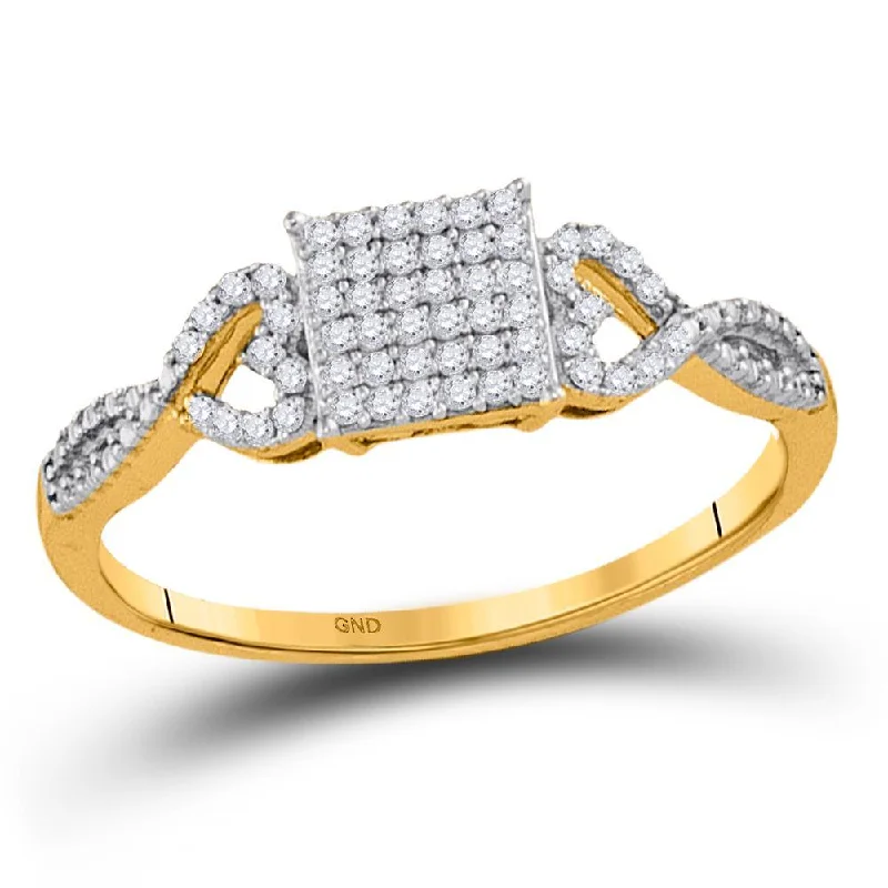 10kt Yellow Gold Womens Round Diamond Square Cluster Ring 1/5 Cttw