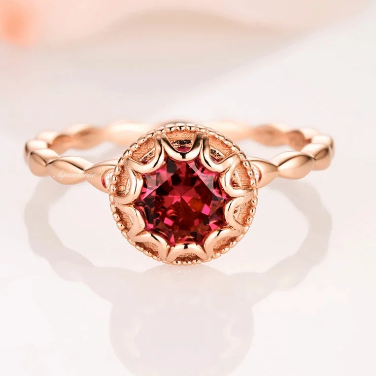 Vintage Ruby Ring- 14K Rose Gold Vermeil