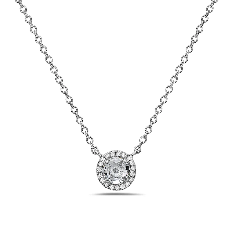 Aquamarine And Diamond Halo Necklace